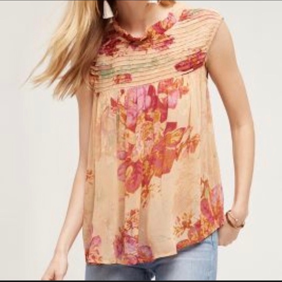 Anthropologie Tops - Anthropologie One Fine Day Tan Floral Blouse